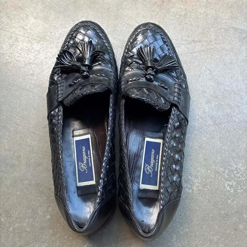 Bragano Woven Intrecciato Tassel Loafers Black Leather